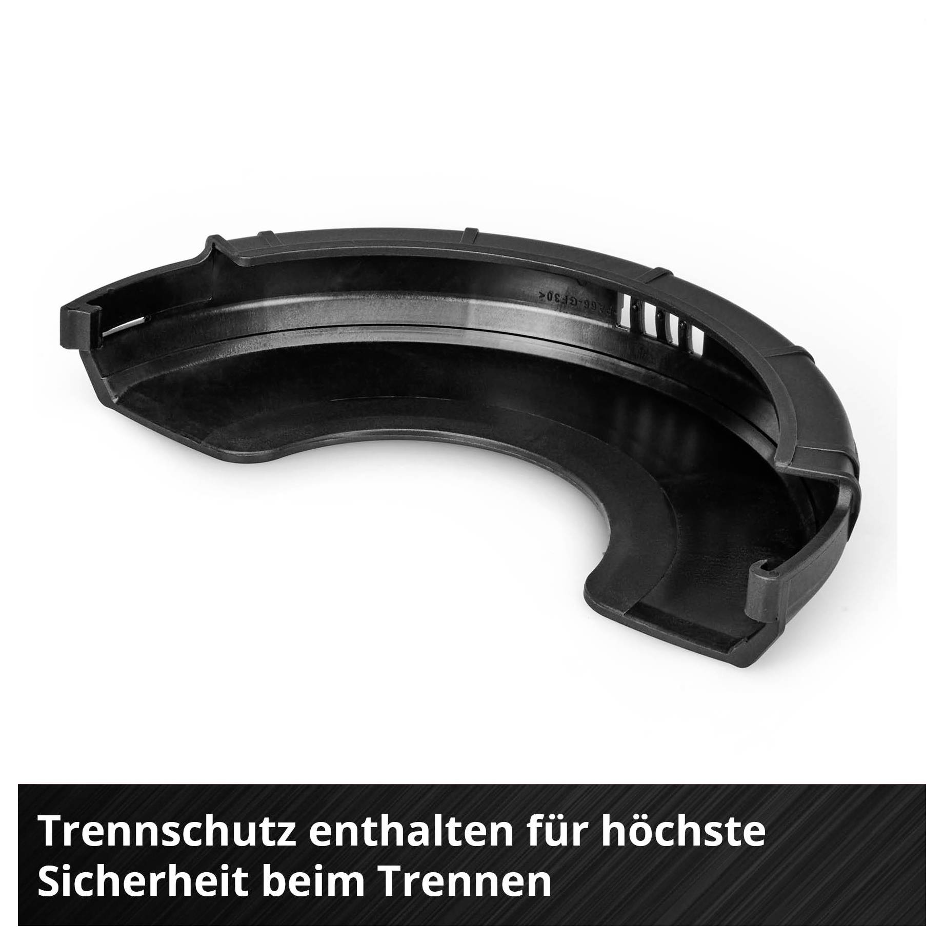 Schwarzer Trennschutz für ein Trennwerkzeug, mit dem Text 'Trennschutz enthalten für höchste Sicherheit beim Trennen'.