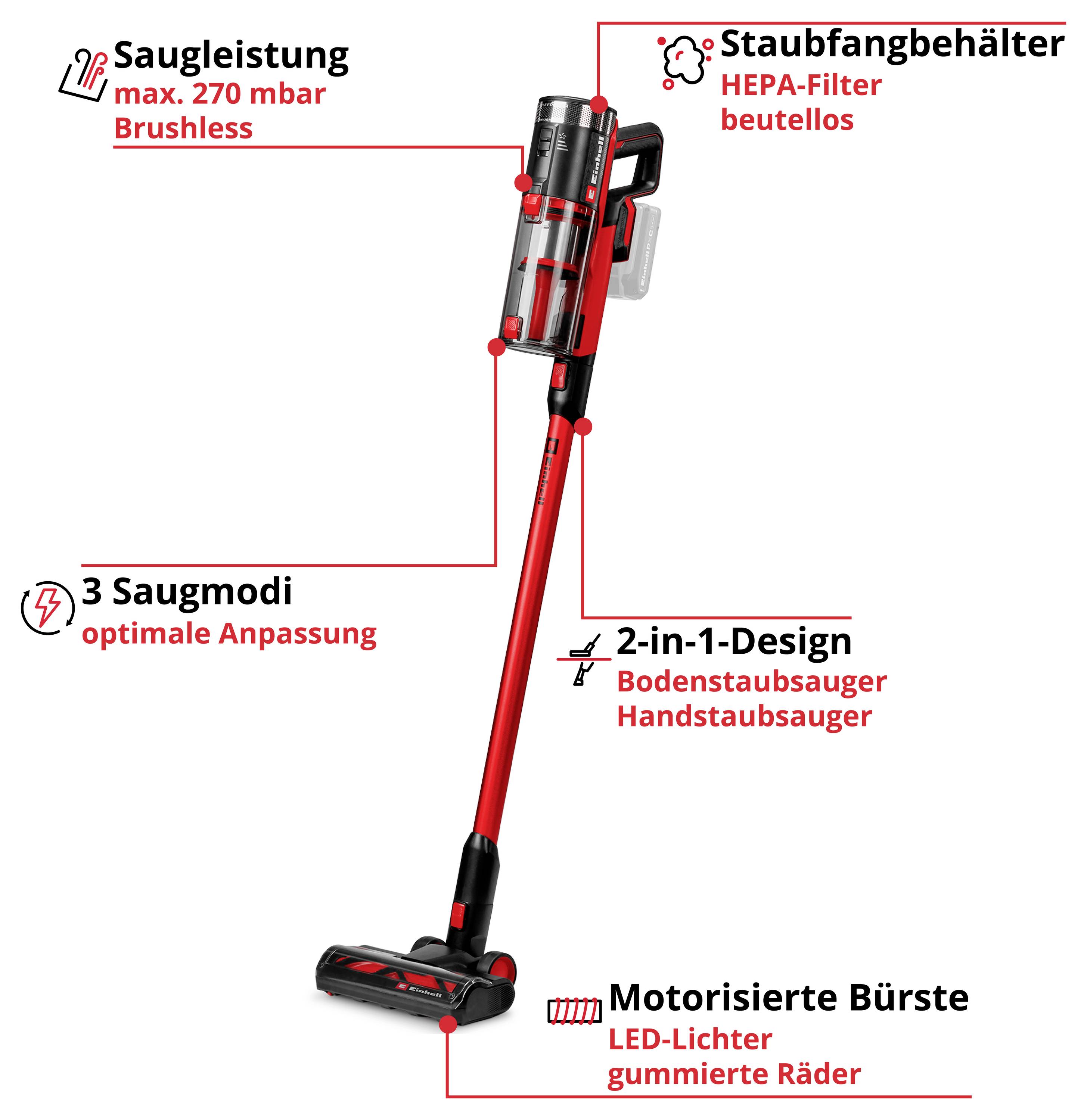 Kabelloser 2-in-1-Staubsauger mit Boden- und Handstaubsauger, HEPA-Staubbehälter, 3 Saugmodi, motorisierter Bürste und LED-Lichtern.
