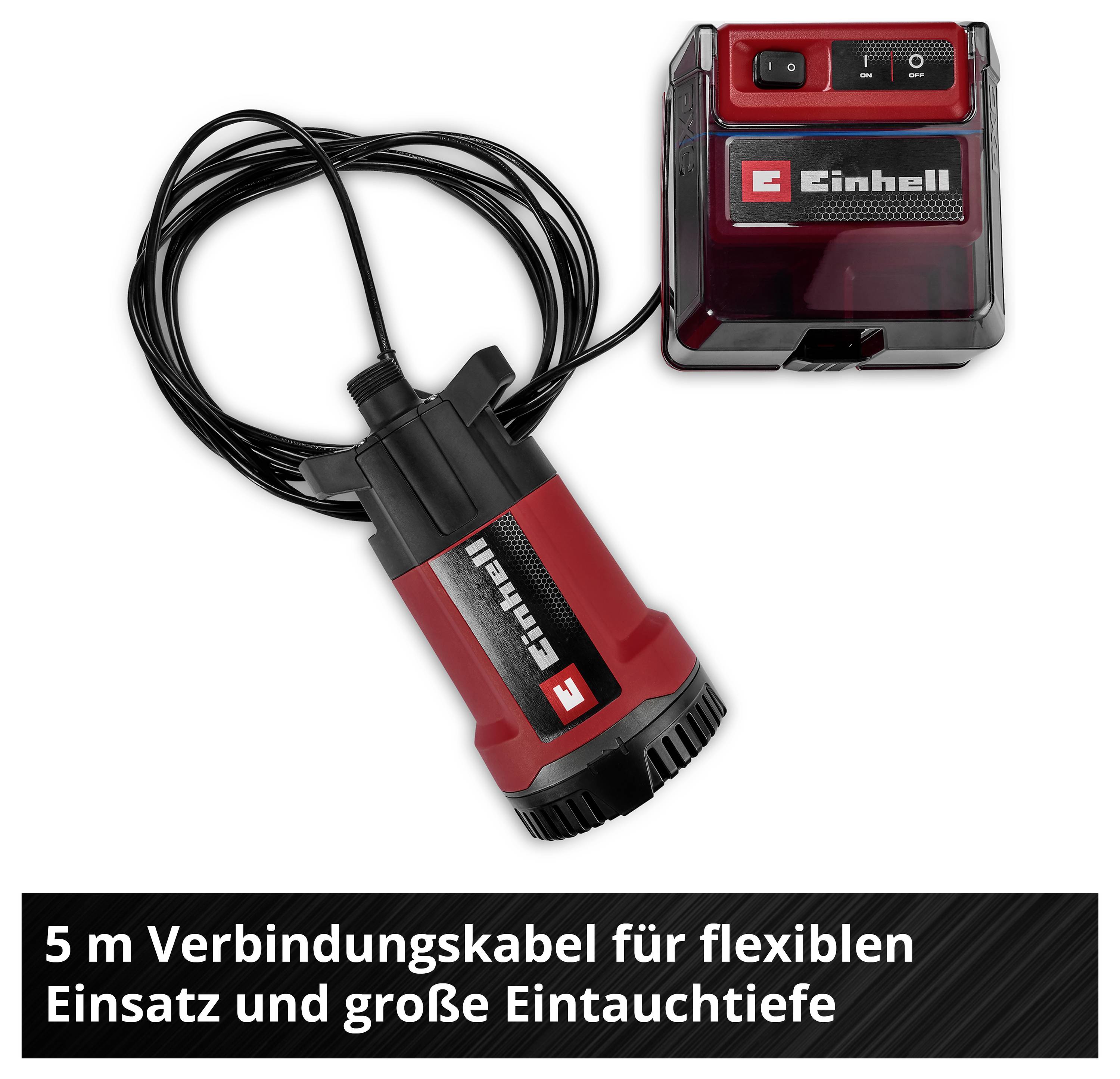 Einhell Tauchpumpe mit Steuergerät und 5 m Verbindungskabel; für flexiblen Einsatz und große Eintauchtiefe.