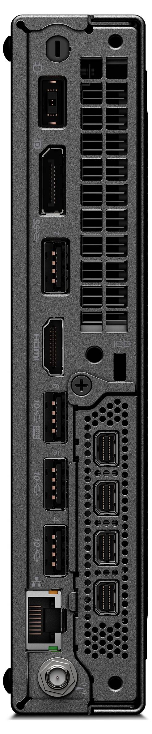 Seitenansicht eines offenen schwarzen Laptops, die sein schlankes Profil, den angehobenen Bildschirm und die Anschlüsse an der linken Kante und der Unterseite zeigt.
