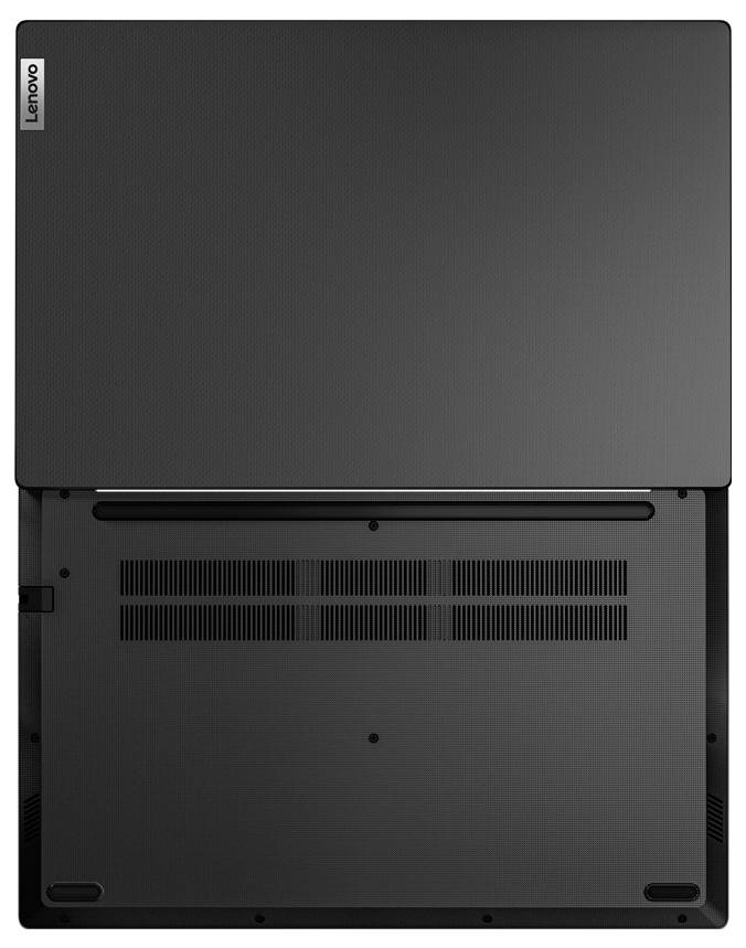 Geschlossenes Lenovo-Laptop von der Unterseite gezeigt, wobei Lüftungsgitter und Bodenplatte hervorgehoben werden.