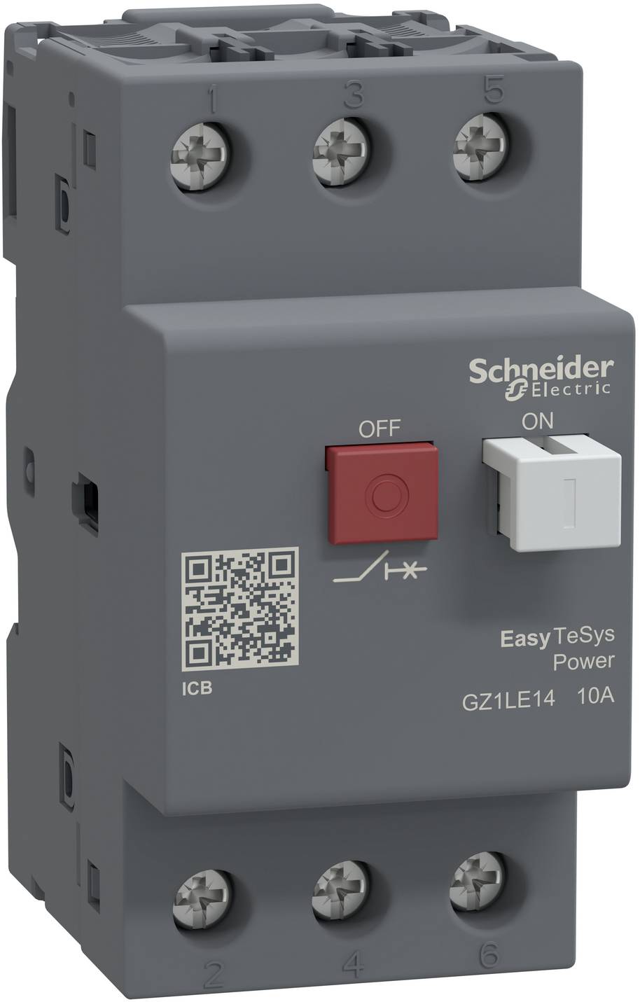 Schneider Electric EasyTeSys Leistungsschalter mit rotem AUS- und weißem EIN-Schalter, Modell GZ1LE14 10A.
