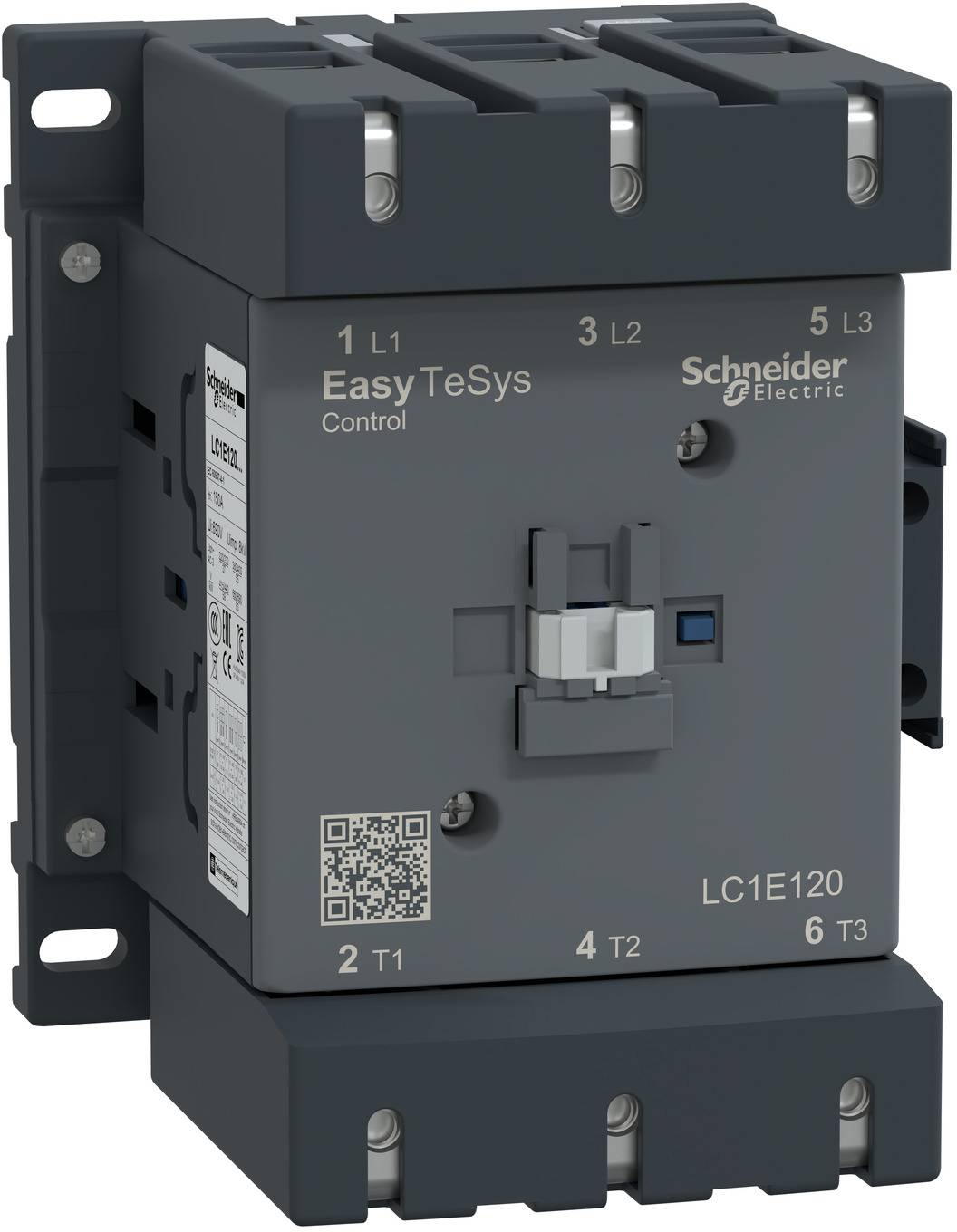 Schneider Electric Easy TeSys Steuermagnetschalter, Modell LC1E120, mit drei Hauptstromklemmen und zentralem Schalthebel.