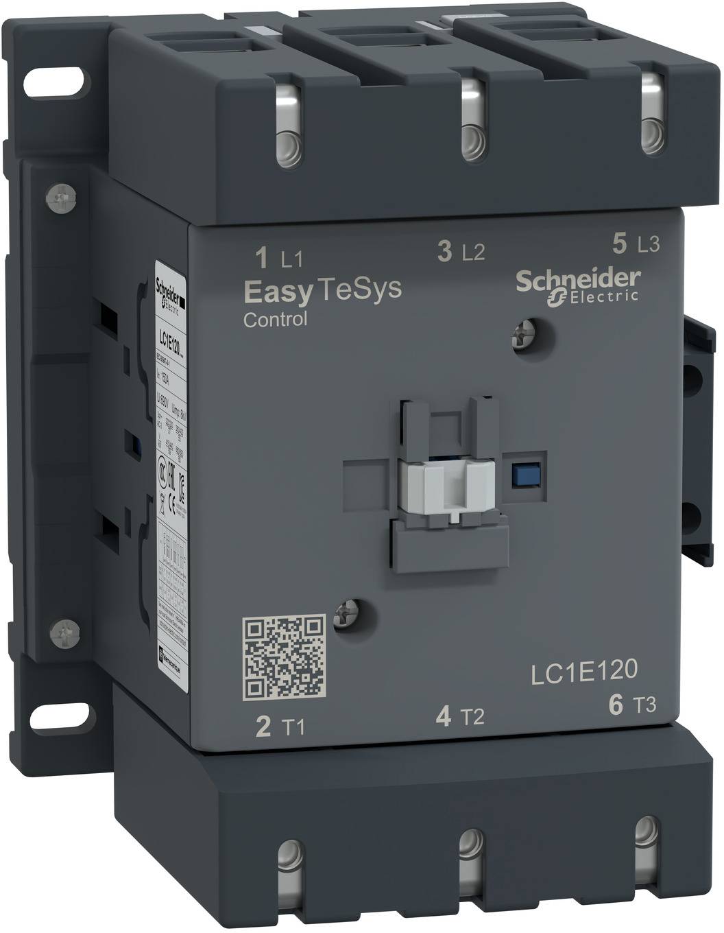 Schneider Electric Easy TeSys Schütz mit drei Stromklemmen oben und unten, dargestellt in einem Produktfoto.
