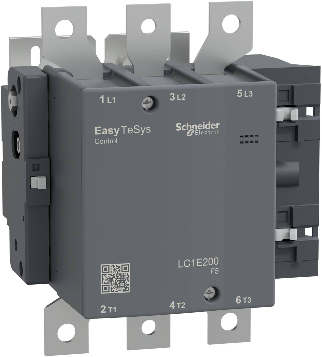 Schneider Electric Easy TeSys Steuerungsschütz mit drei Stromklemmen und Metallmontagelaschen, in der Produktansicht dargestellt.