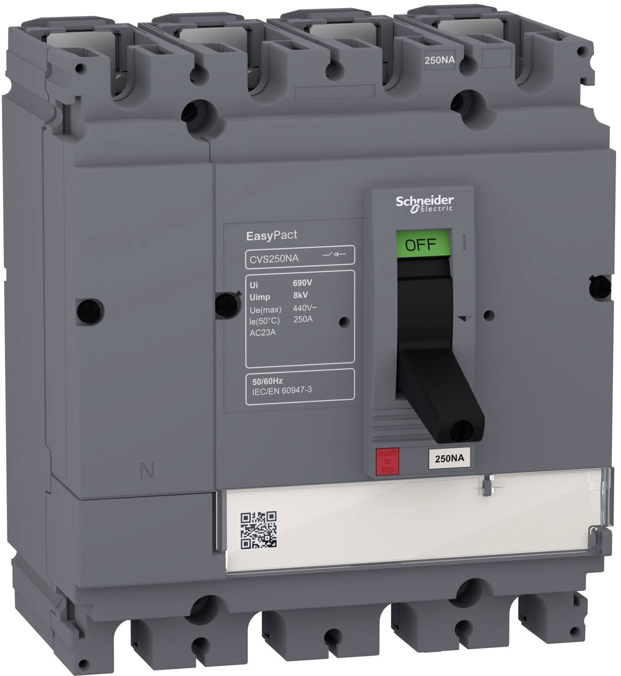 Schneider Electric EasyPact Schutzschalter mit schwarzem AUS-Hebel und Aufschrift „250NA