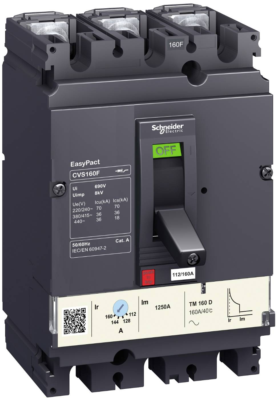 Schwarzer Schneider Electric EasyPact-Leistungsschalter mit grünem „AUS