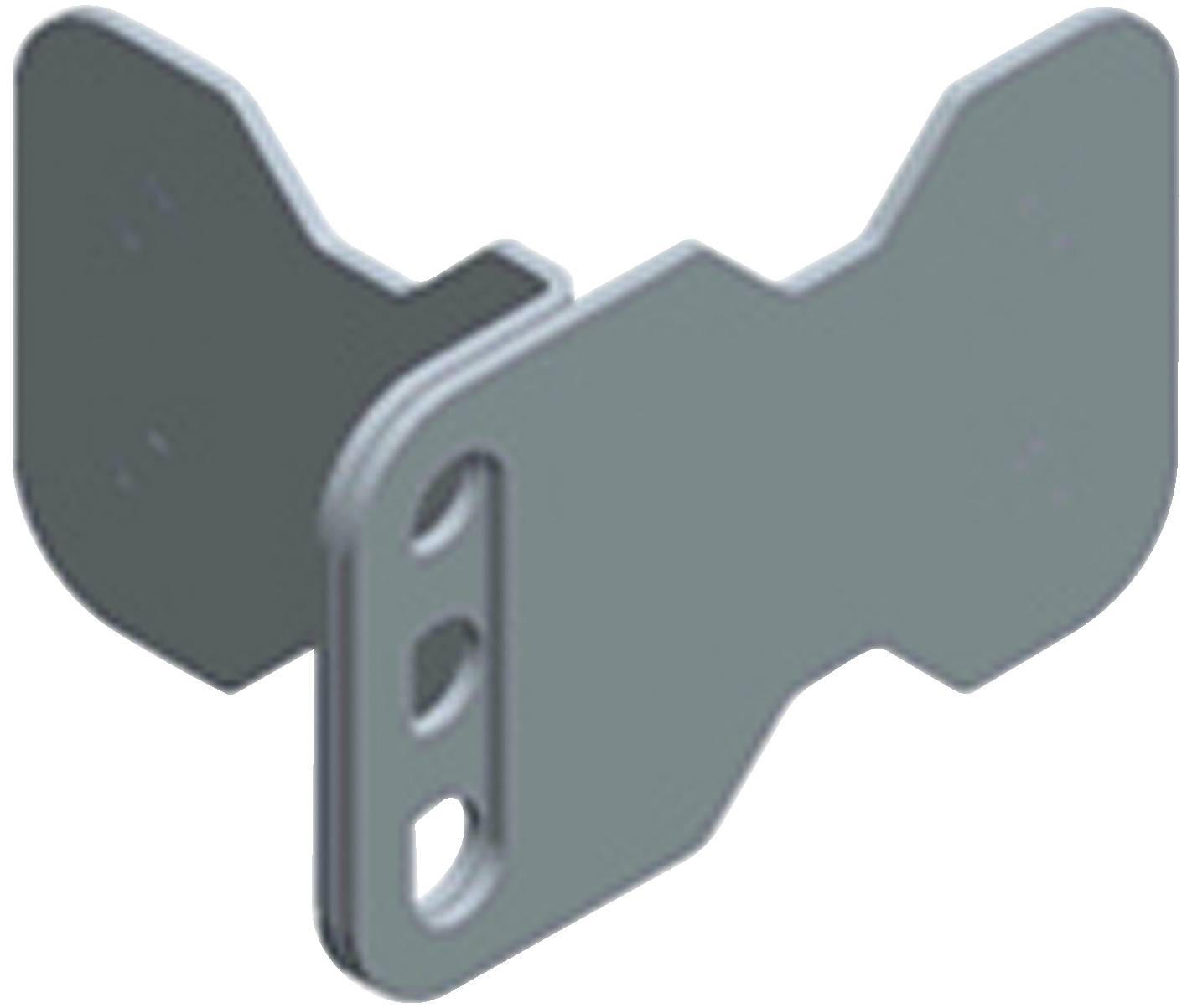 3D-Metallhalter oder -verbinder mit zwei abgewinkelten Seitenplatten und einer zentralen Befestigungsplatte mit Schlitzen