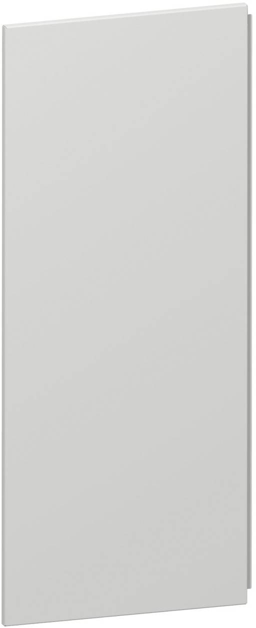 Leeres hellgraues rechteckiges Panel oder Tür mit einem leichten 3D-Schatten auf weißem Hintergrund.