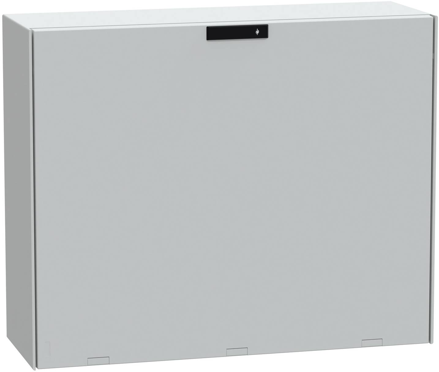 Grauer wandmontierter Elektroschrank mit Frontür und kleinem oberen Riegel