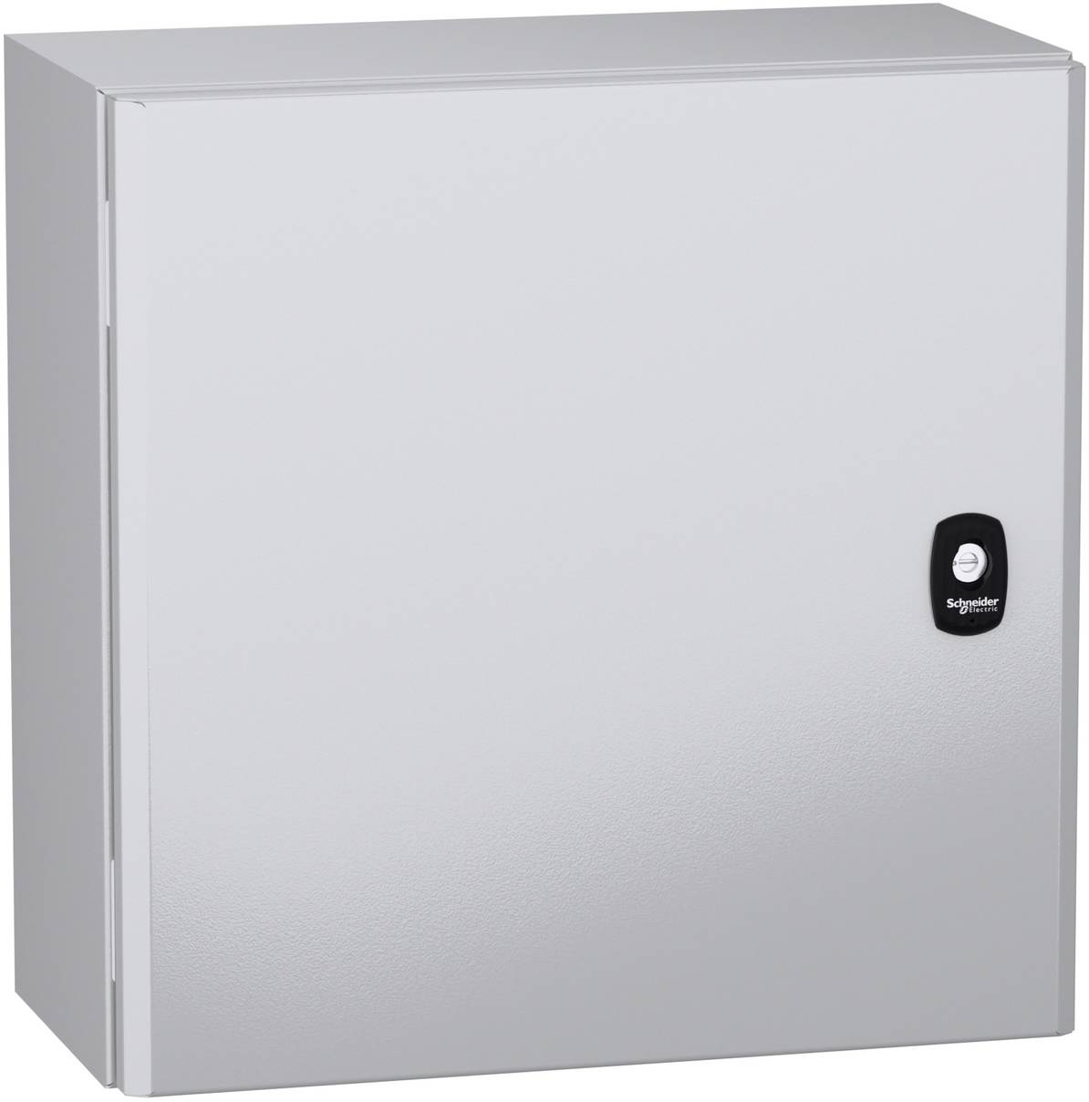 Grauer Elektroschrankschrank mit Frontblende und Schneider-Schloss/Griff