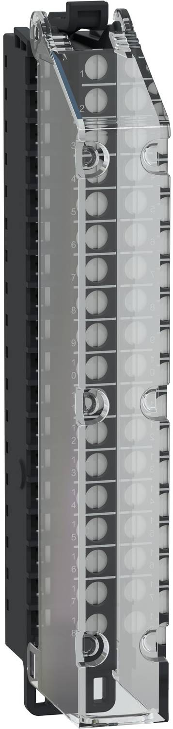 Durchsichtige modulare Kunststoffgerätekassette mit Reihen von kreisförmigen Fächern und sichtbarer Verriegelungshardware, in Seitenansicht dargestellt.