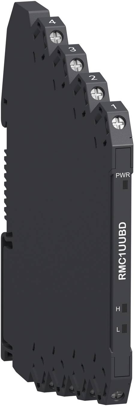 Schwarzes RMC1UBD Rackmount-UPS-Frontpaneel mit 1-4 Statusleuchten und PWR-Anzeige auf der rechten Seite