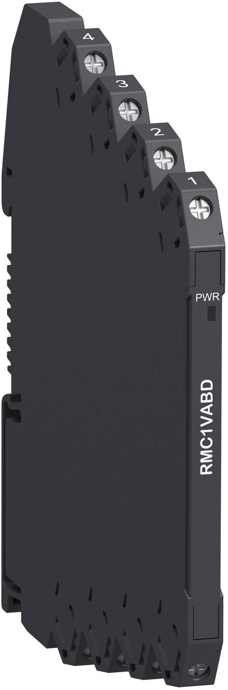 Schwarzes elektronisches Modul mit vier nummerierten Einstellreglern und einer „PWR