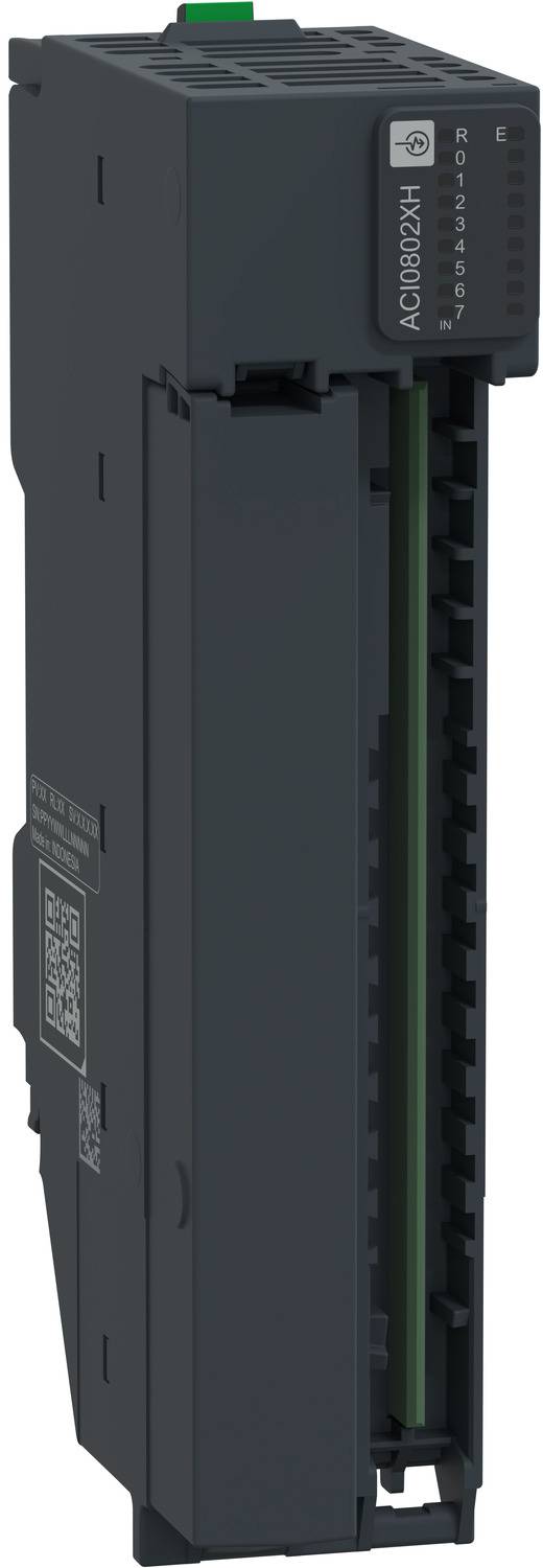 Schwarzes industrielles elektronisches Modul mit einem vorderen Steckplatz, gekennzeichnet mit A0/8002X4 und LED-Anzeigen 0 bis 7.