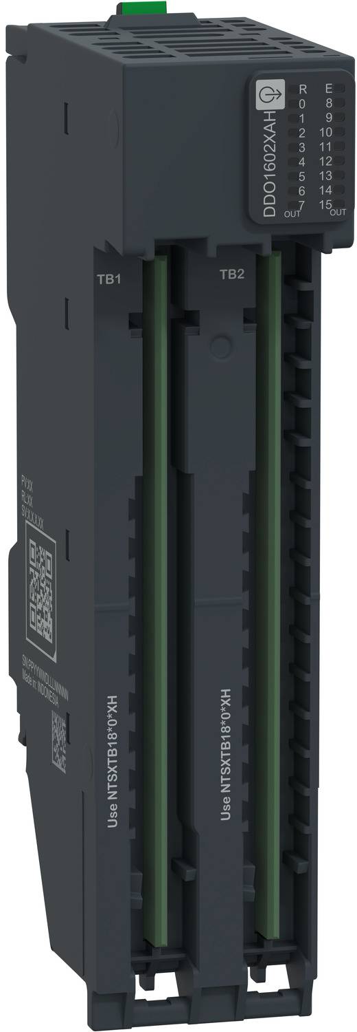 Schwarzes industrielles elektronisches Modul mit zwei vertikalen Anschlussschlitzen und beschrifteter Anzeigeskala auf der Vorderseite.