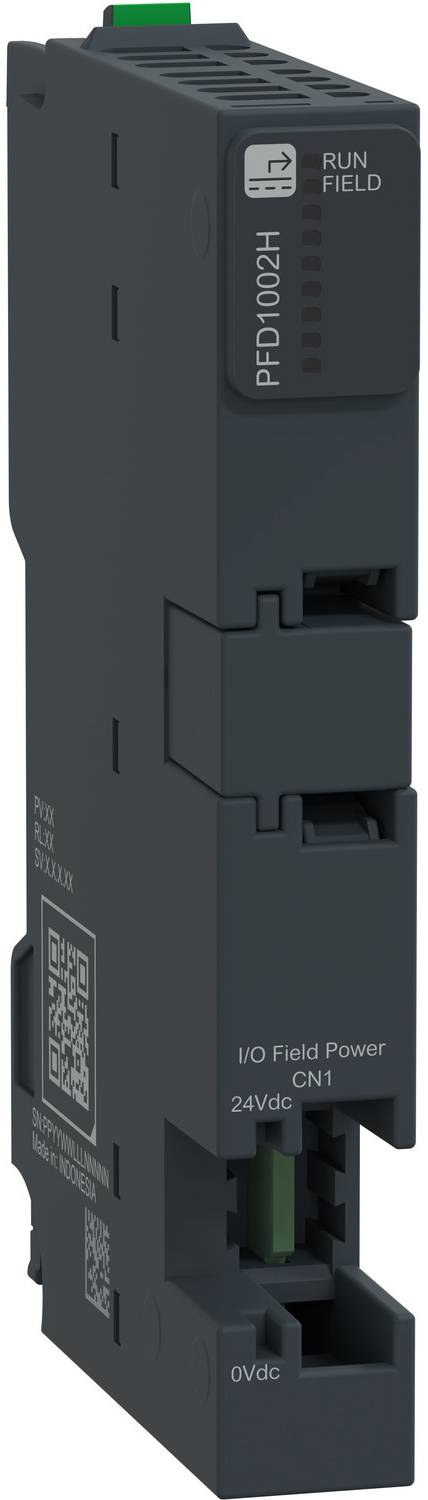 Schwarzes Industrie-I/O-Feldleistungsmodul mit Bezeichnung 