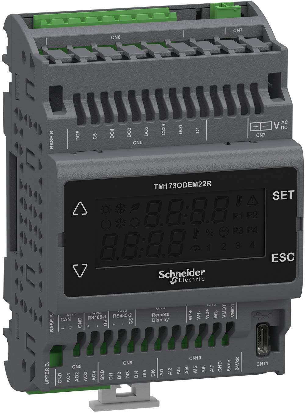 Schneider Electric TM1730DEM22R Controllermodul mit digitaler Anzeige und Anschllussklemmen für industrielle Automatisierung.