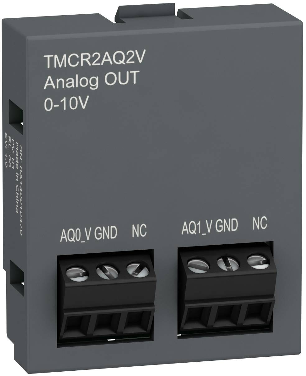 Graues TMCR2AQ2V Analogausgabemodul mit der Beschriftung 