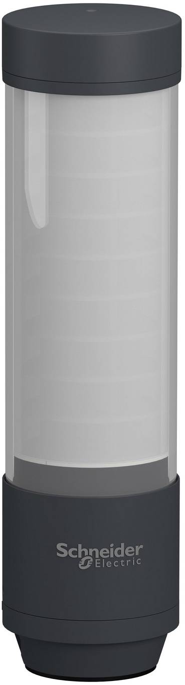 Ein zylindrisches Schneider Electric-Gerät mit dunkler Ober- und Unterseite sowie einem durchsichtigen mittleren Gehäuse, dargestellt in einer frontal ausgerichteten Produktansicht.