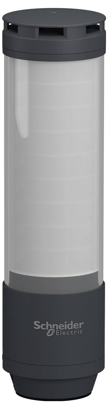 Hohe zylindrische Schneider Electric-Vorrichtung mit dunkler Ober- und Unterseite, dargestellt als Produktbild auf weißem Hintergrund.