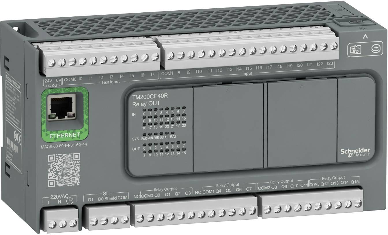Schneider Electric Speicherprogrammierbare Steuerung mit Ethernet-Anschluss, Relaisausgängen und Schraubklemmen für die Industrieautomation.