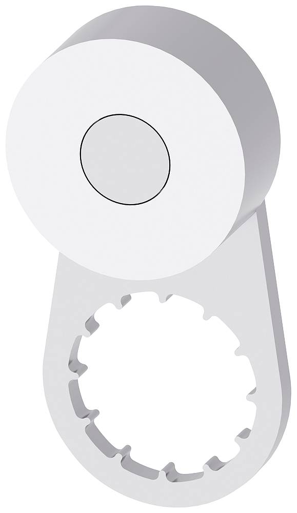 Illustration eines silbernen Flaschenöffners mit einem runden Griffdeckel oben und einem gezahnten Öffnerausschnitt unten.