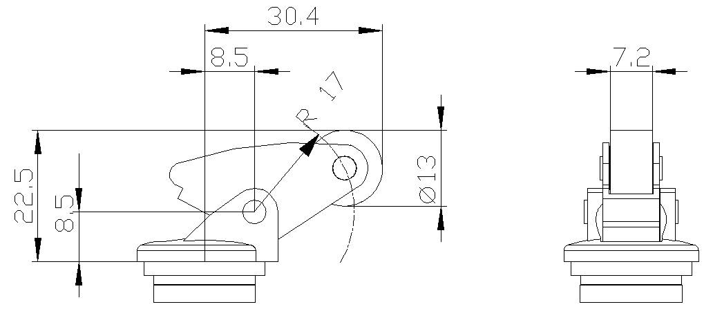 Technische Zeichnung eines Lenkradsterns in Seiten- und Frontansicht mit Maßstabbezeichnungen einschließlich 30,4, 8,5, 22,5, 7,2, R17 und Ø13.