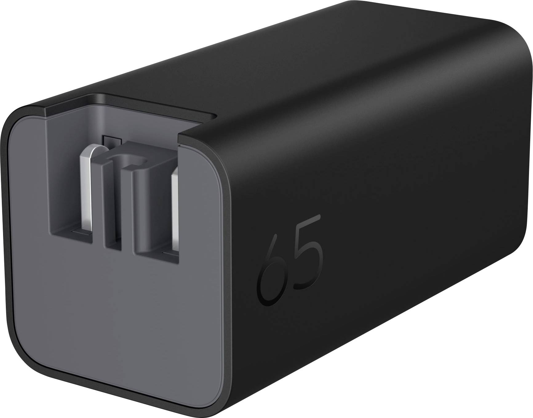 Schwarzes rechteckiges Akku-Pack mit grauem Frontstecker, auf der Seite mit 
