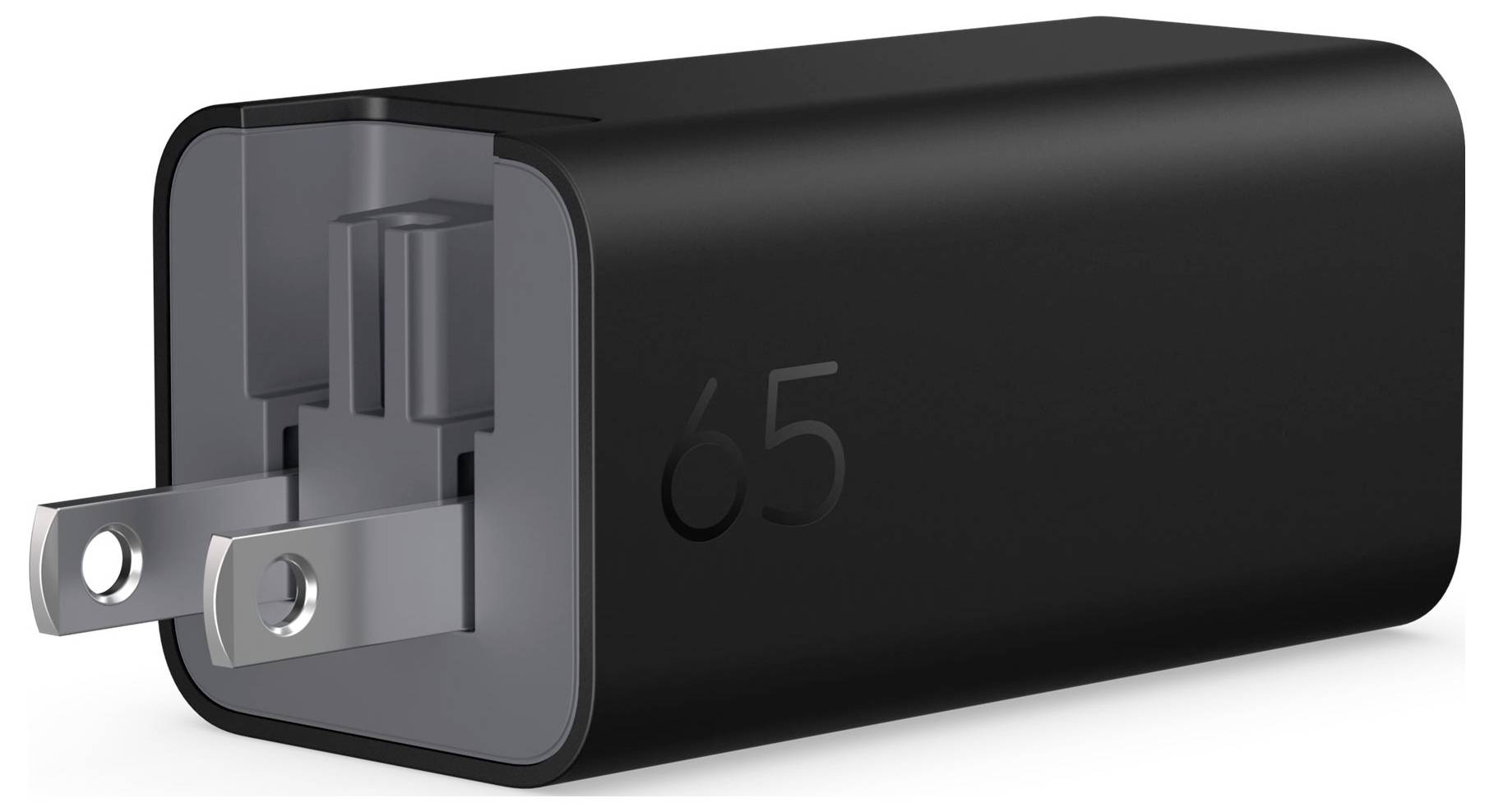 Schwarzer 65W USB-C Netzteil mit zweipoliger Steckdose