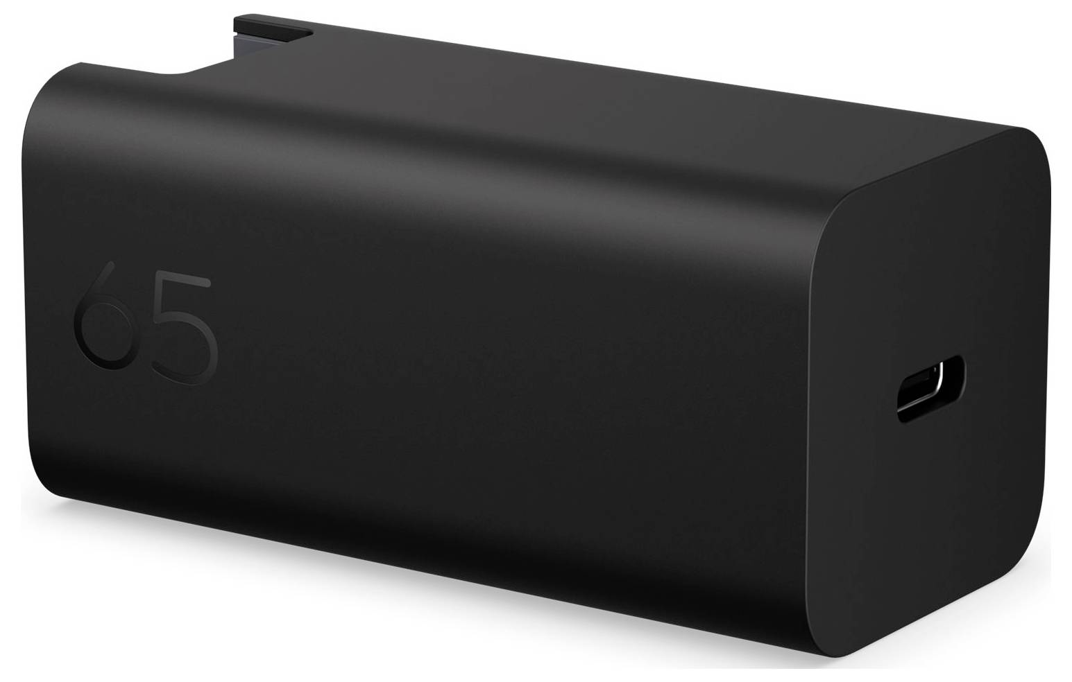 Schwarzer rechteckiger 65W USB-C Netzteil mit einem Ladeanschluss
