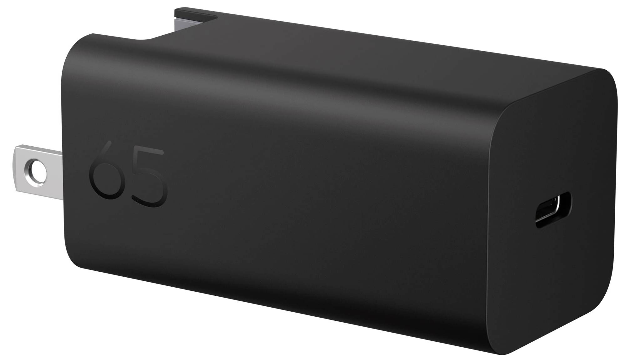 Schwarzer USB-Wandladegerät-Adapter mit klappbarem Stecker und einzelnem USB-Anschluss.