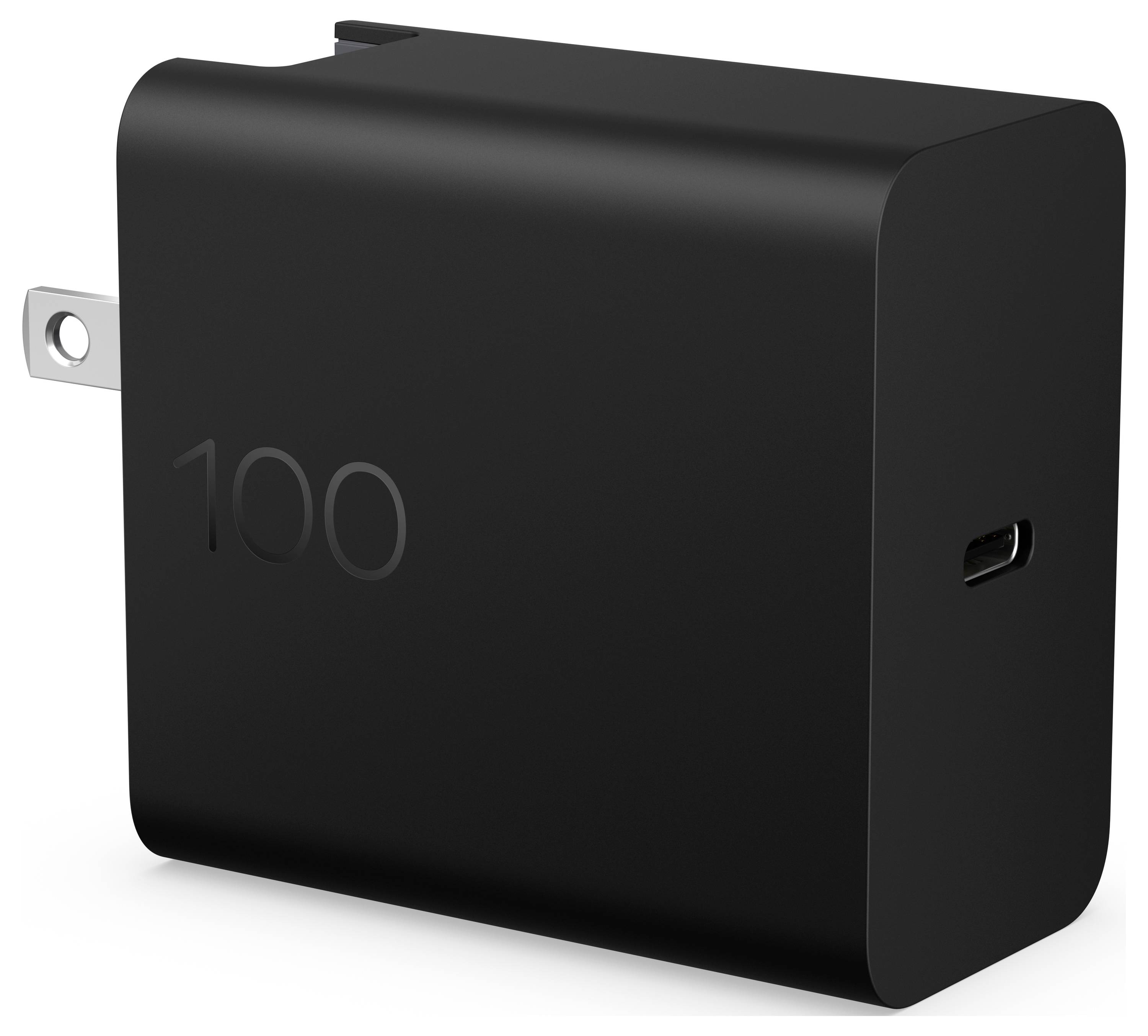 Schwarzer 100W Netzteil mit klappbaren Steckern und USB-C-Anschluss