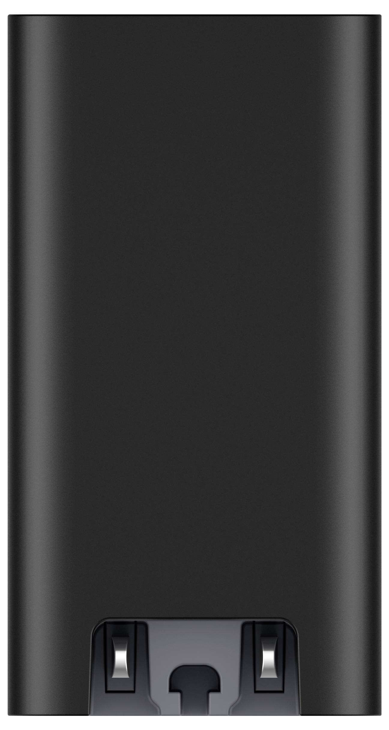 Zylindrische schwarze Batteriezelle mit eingelassener Steckverbinderbasis und zwei Metallklemmen