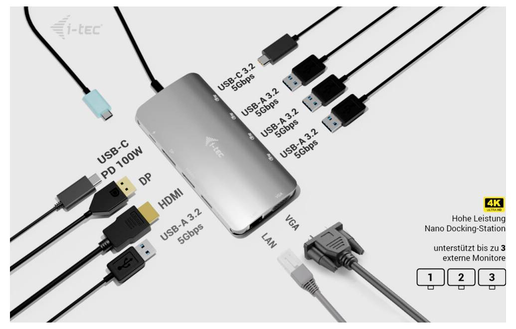 I-tec Notebook Dockingstation USB-C Metal Nano 3x Display DS
