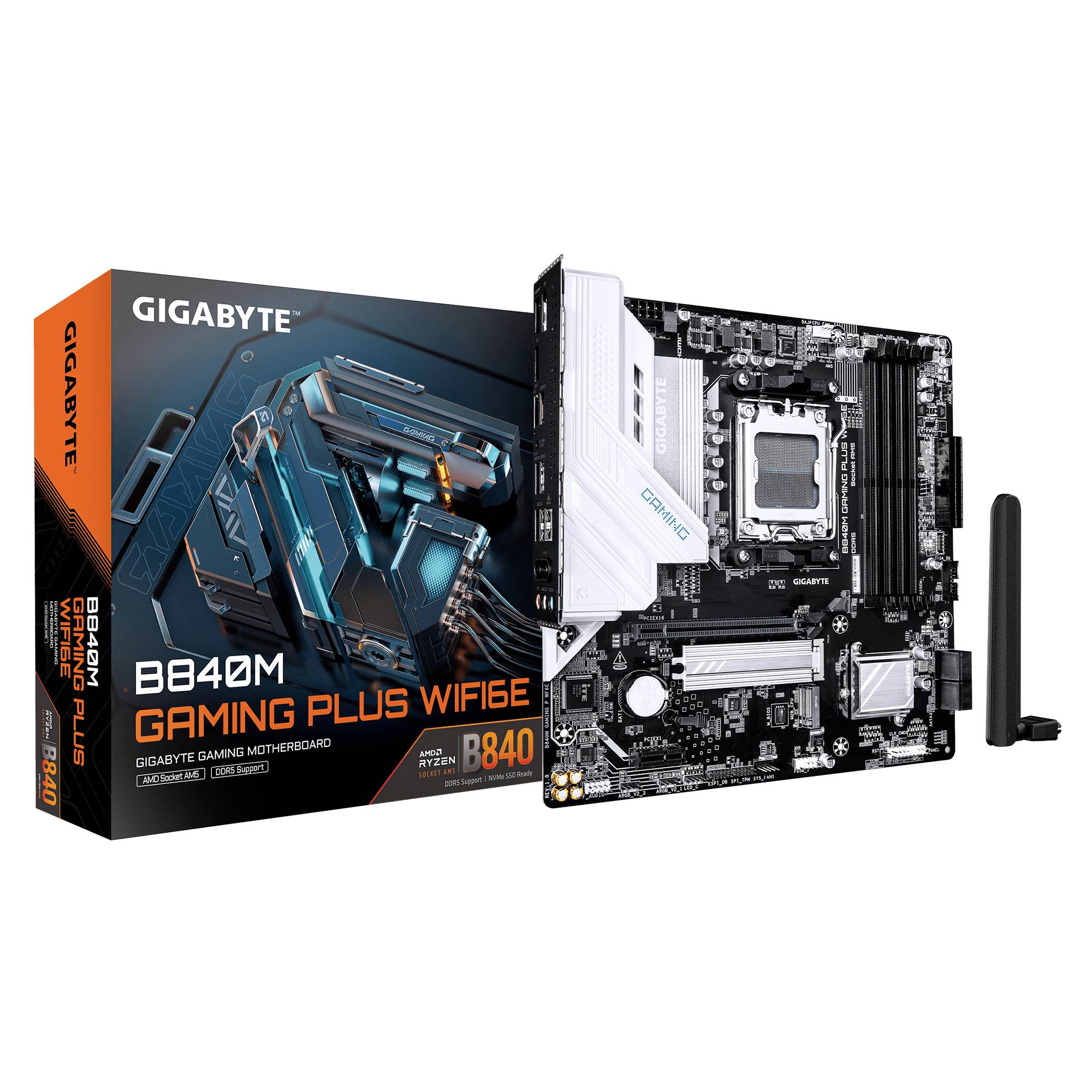 Gigabyte B840M GAMING PLUS WIFI6E Mainboard Sockel (PC) AMD® AM5 Formfaktor (Details) Micro-ATX Mainboard-Chipsatz AMD® B840