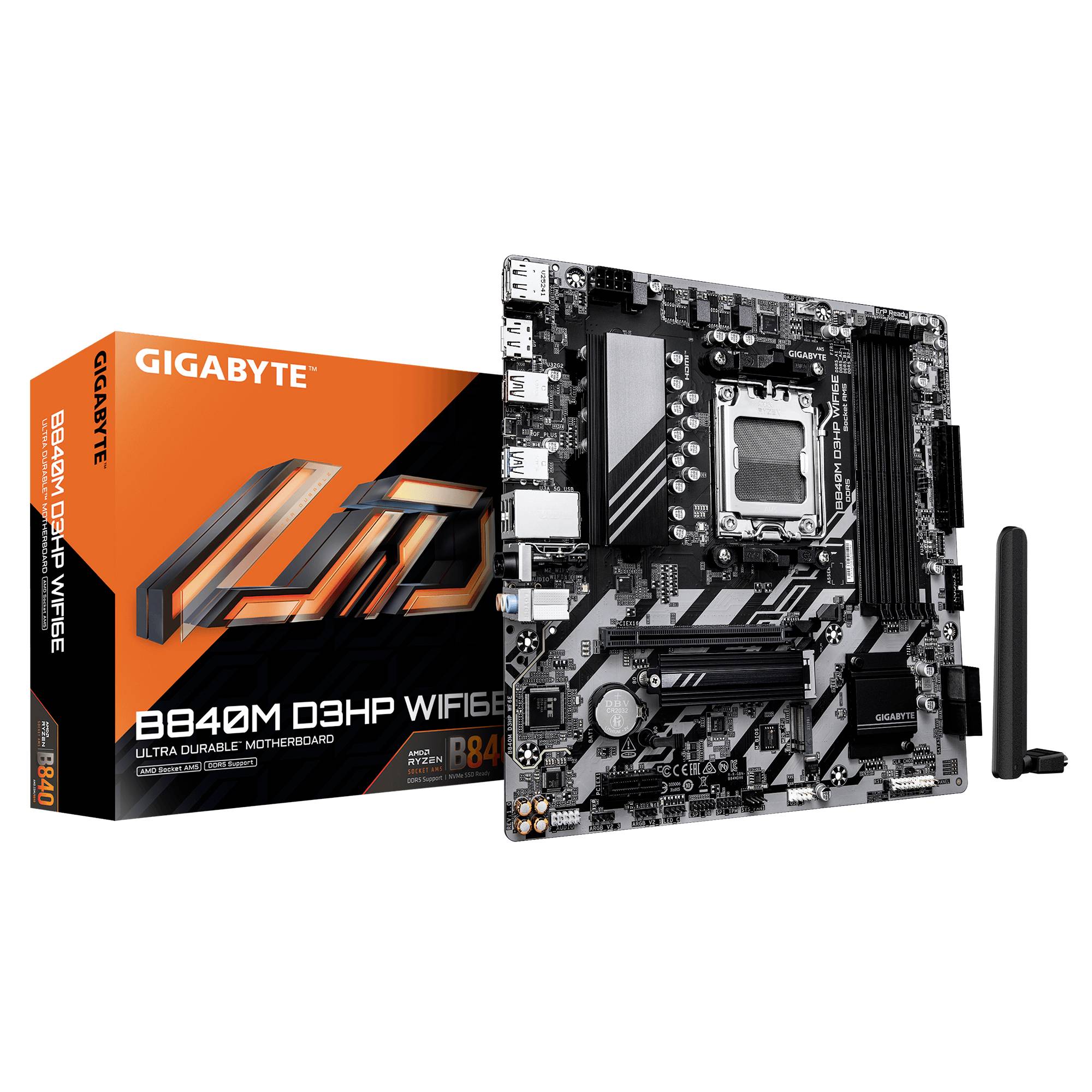 Gigabyte B840M D3HP WIFI6E Mainboard Sockel (PC) AMD® AM5 Formfaktor (Details) Micro-ATX Mainboard-Chipsatz AMD® B840