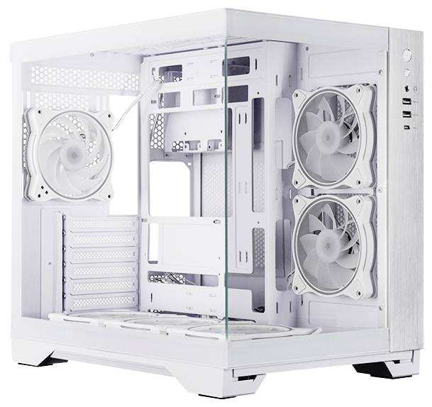 Schwarzer CHIEFTEC-Computerlüfter mit sieben Blättern und quadratischem Montagrahmen auf weißem Hintergrund