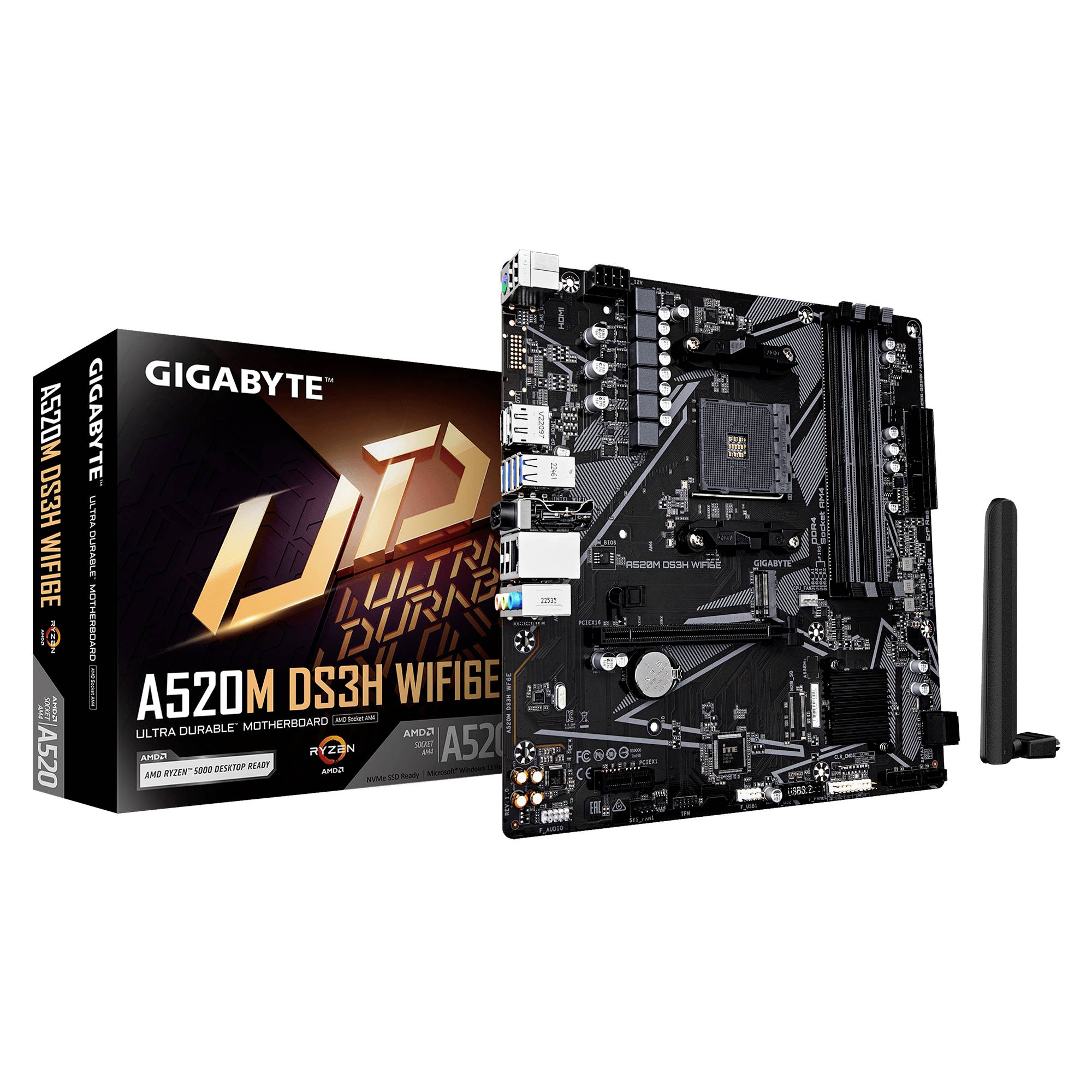 Gigabyte A520M DS3H WiFi6E Mainboard Sockel (PC) AMD® AM4 Formfaktor (Details) Micro-ATX Mainboard-Chipsatz AMD® A520