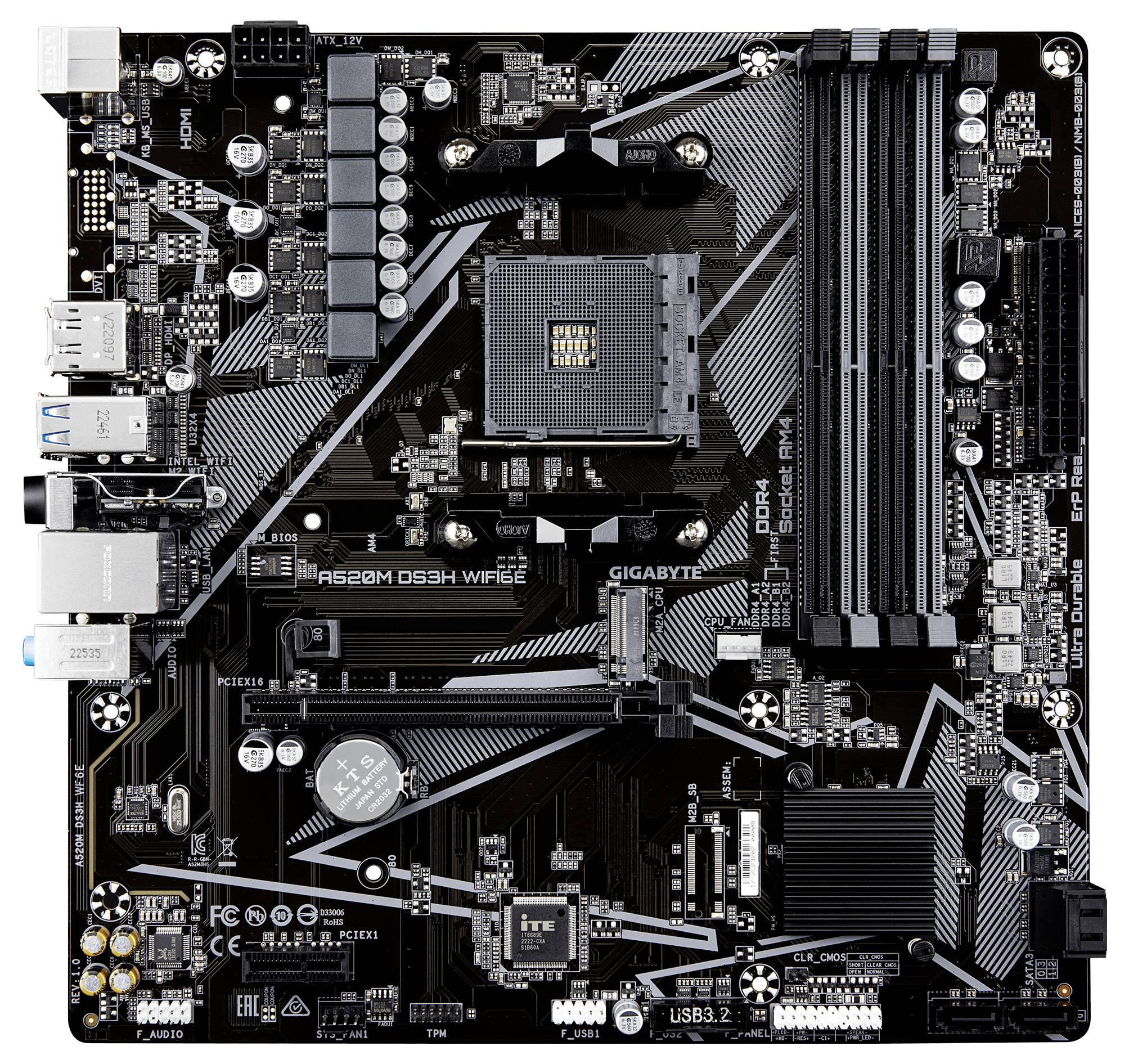 Gigabyte A520M DS3H WiFi6E Mainboard Sockel (PC) AMD® AM4 Formfaktor (Details) Micro-ATX Mainboard-Chipsatz AMD® A520