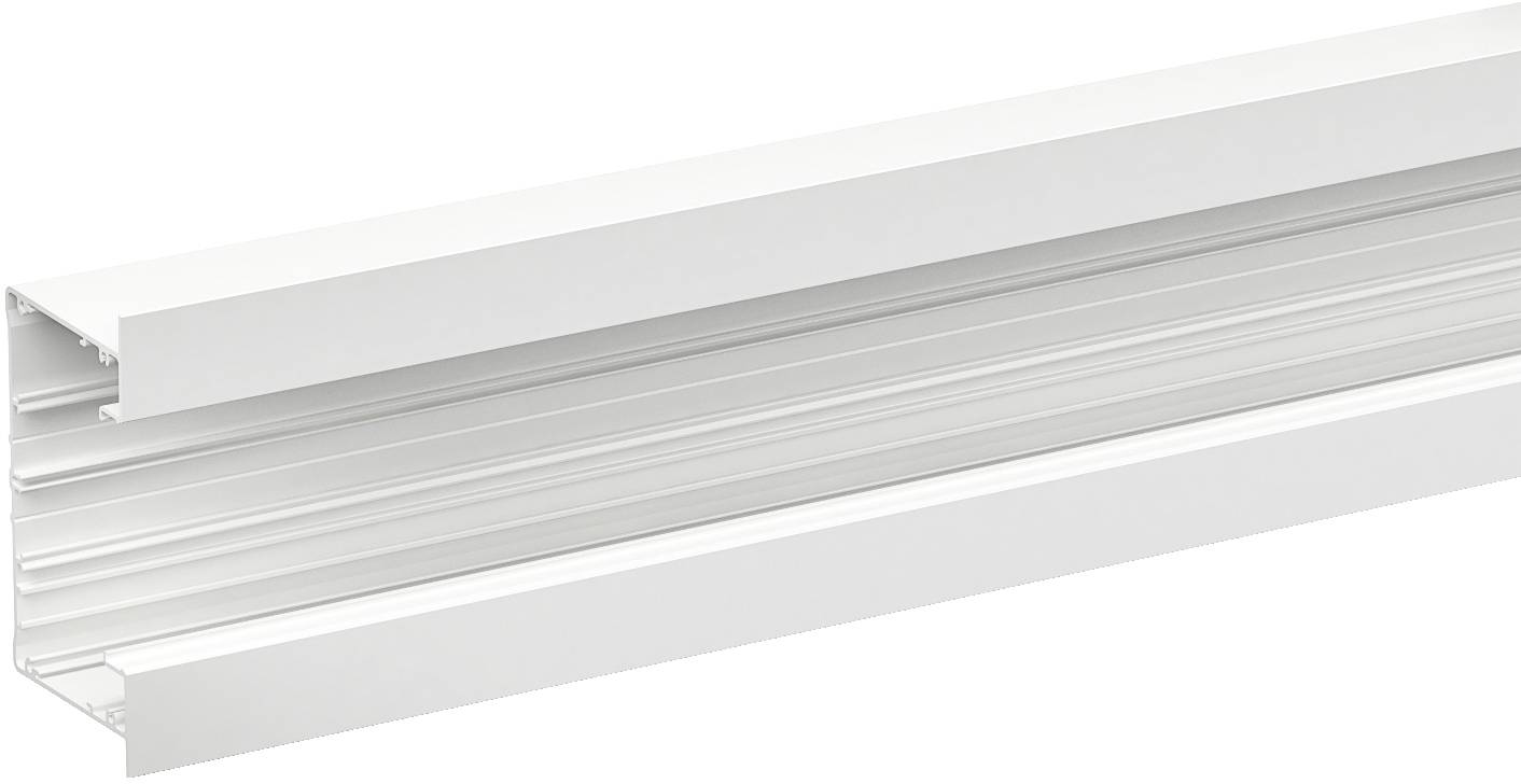 Weißes Aluminium-Linearleuchtengehäuse in einer Seitenansicht auf einem einfachen Hintergrund.