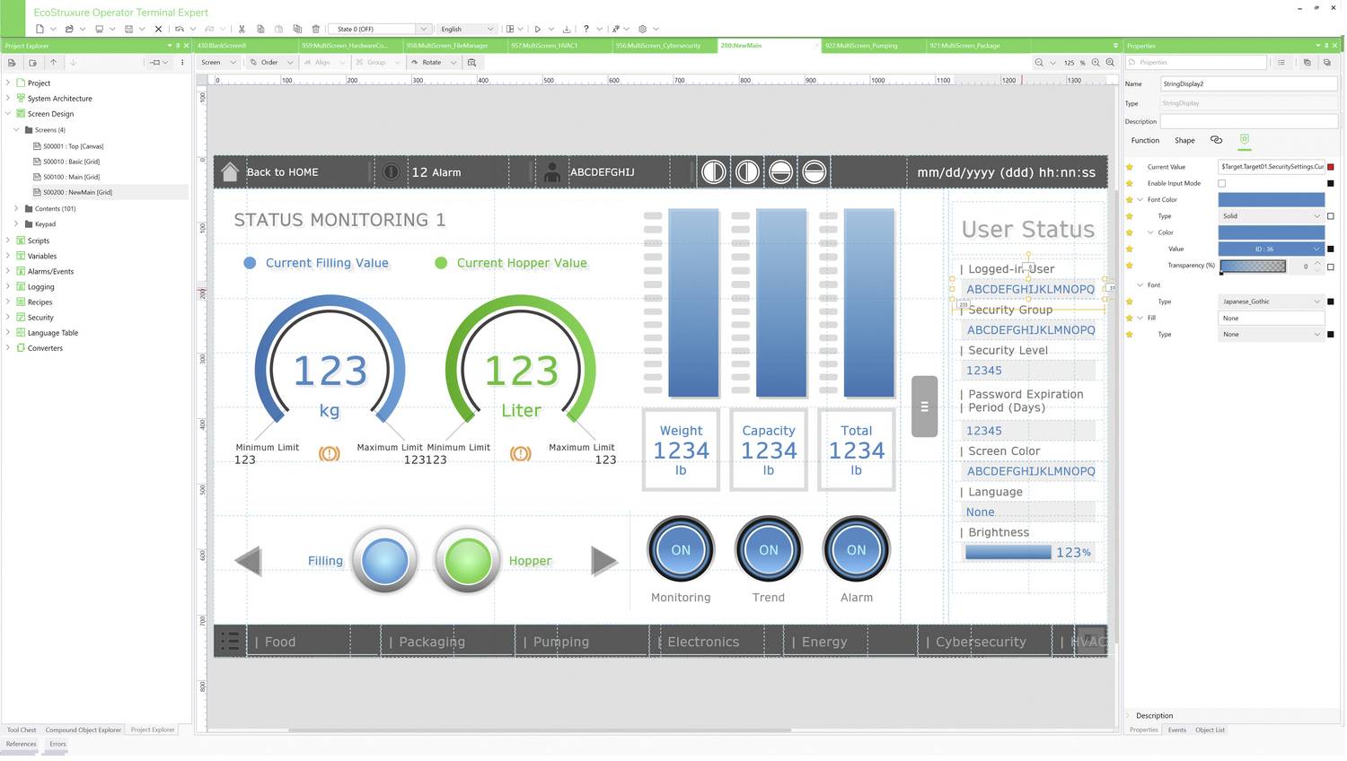 Industrie-Statusdashboard mit dem Titel 