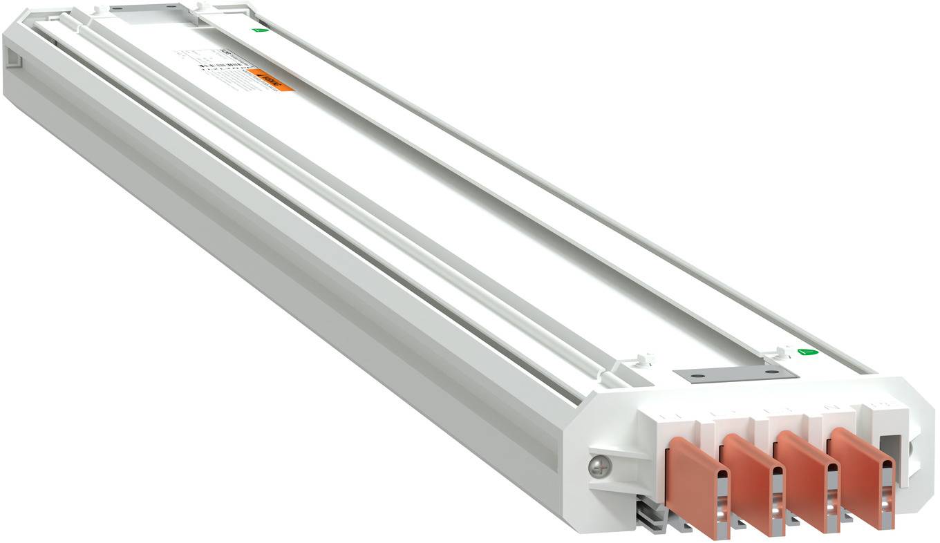 Langes rechteckiges Metall-Elektrogerät mit vier orangefarbenen vorderen Anschlüssen, gezeigt auf weißem Hintergrund.