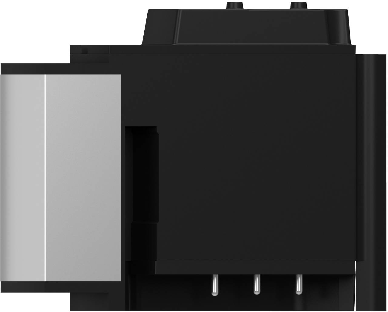 Schwarzes elektronisches Steuermodul mit silberfarbenem Seitenpanel und drei Metallsteckerkontakten auf der Unterseite.