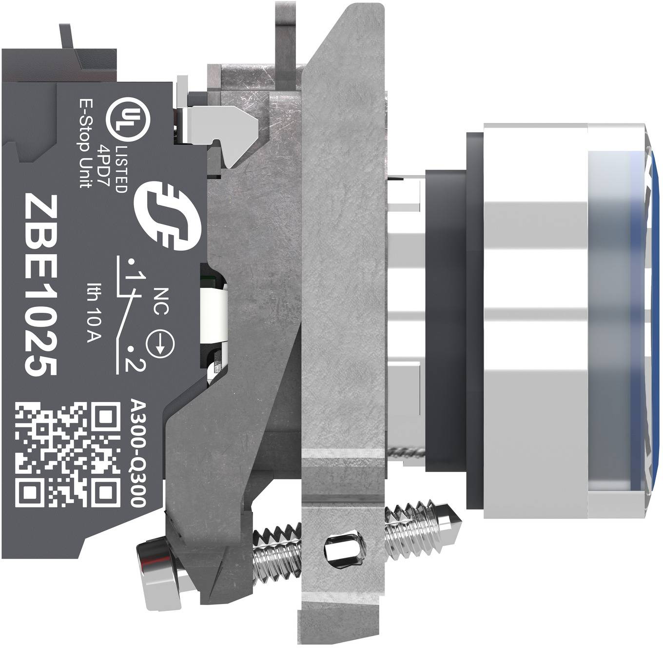 Nahaufnahme eines industriellen Druckschalter-Moduls mit der Bezeichnung „ZBE1025