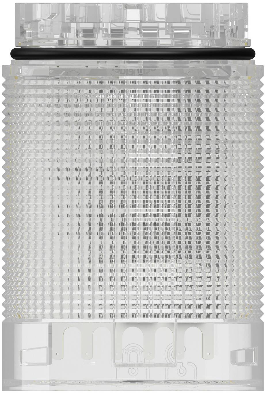 Transparentes rechteckiges LED-Licht mit strukturierter Linse und schwarzer Einfassung, Vorderansicht auf weißem Hintergrund.