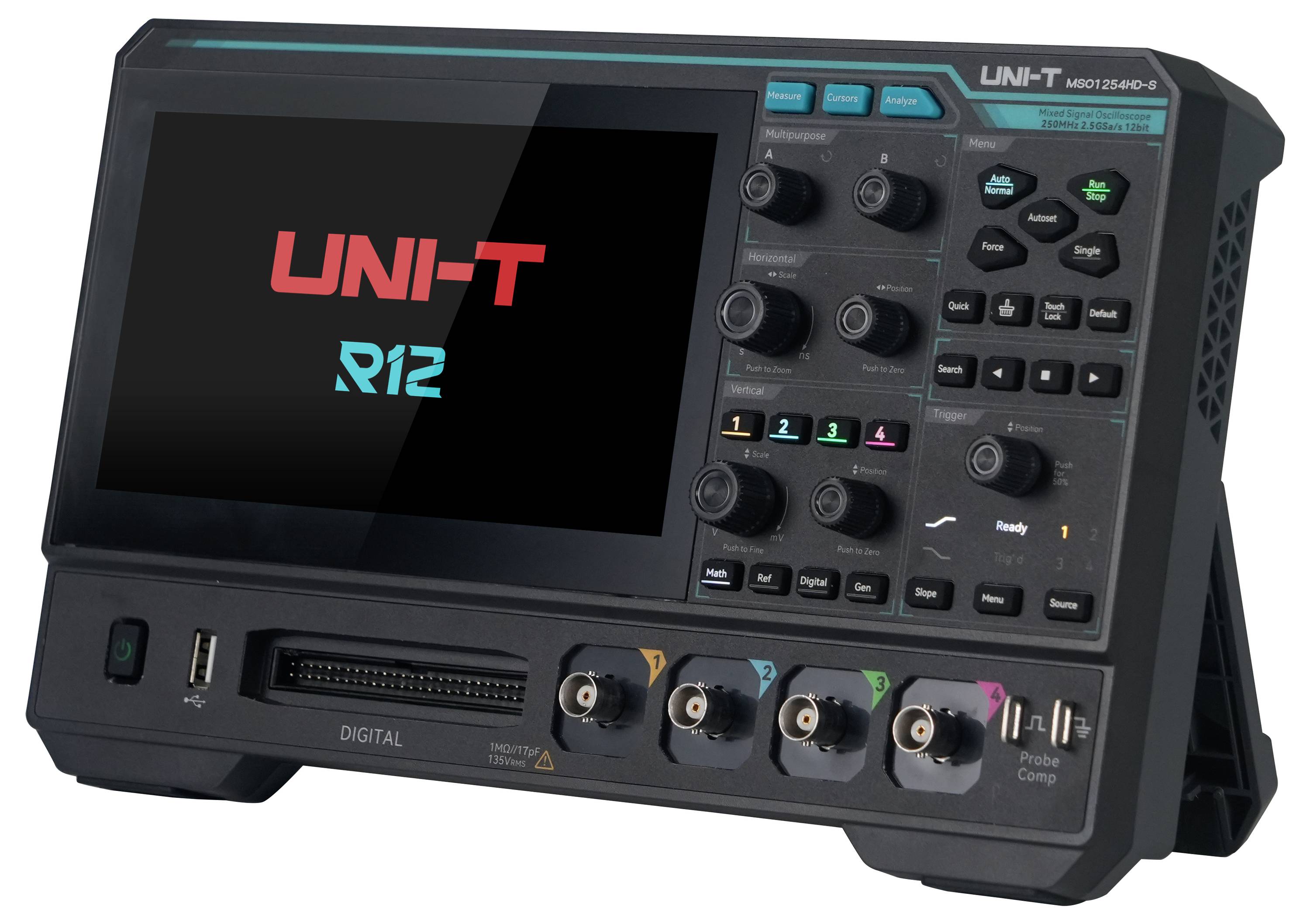Uni-T MSO1254HD-S Digital-Oszilloskop, Analog-Oszilloskop 250MHz 2.5 GSa/s 100 Mpts 12 Bit Mixed-Signal (MSO), Funktionsgenerator