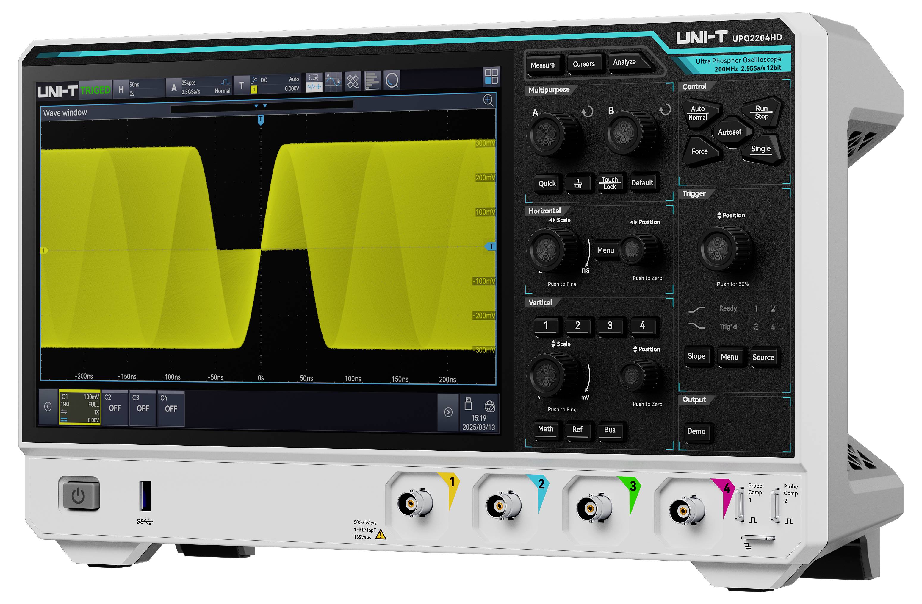Uni-T UPO2204HD Digital-Oszilloskop 200MHz 2 GSa/s 100 Mpts 10 Bit Digital-Speicher (DSO) 1St.