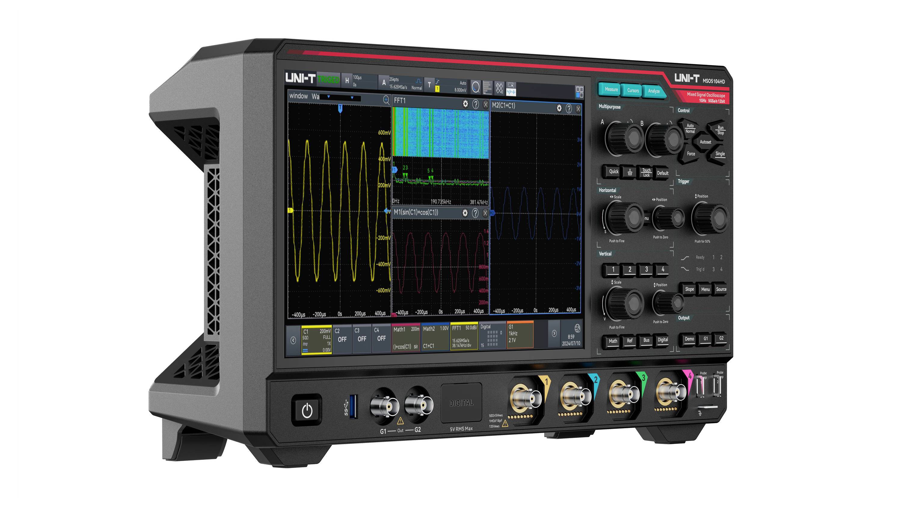 Uni-T MSO5034HD Analog-Oszilloskop, Digital-Oszilloskop 350MHz 2 GSa/s 200 Mpts 12 Bit Mixed-Signal (MSO) 1St.