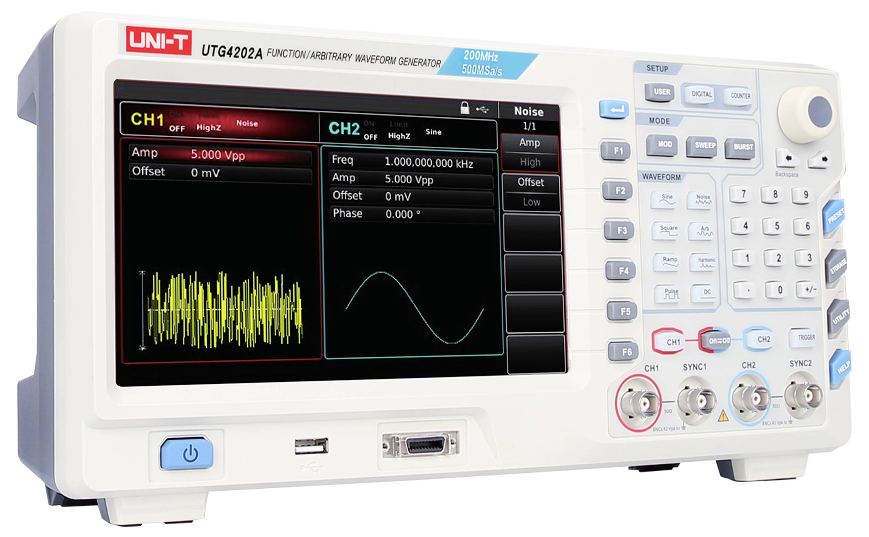 Uni-T UTG4202A Funktionsgenerator netzbetrieben 1 µHz - 200MHz 2-Kanal Arbiträr